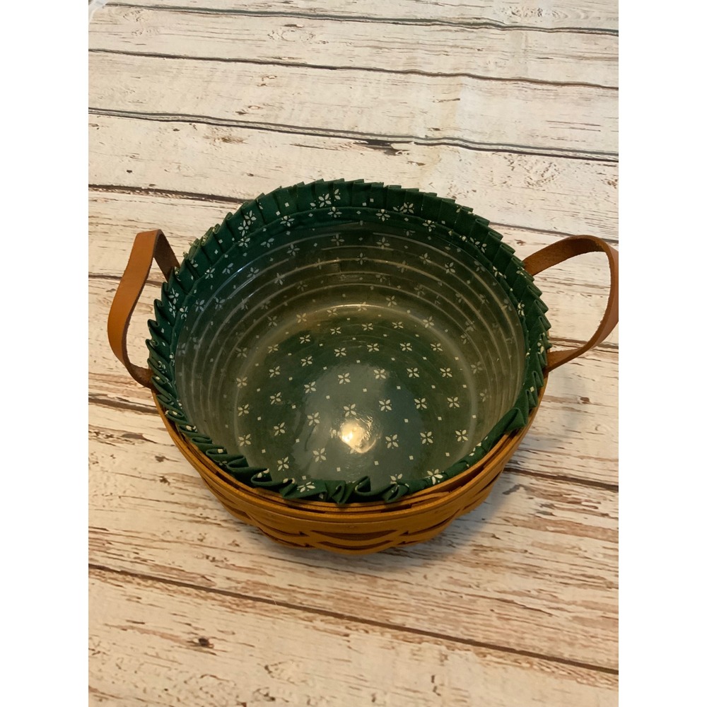 Longaberger 1995 Round Basket with Liner Plastic Protector Leather Handles